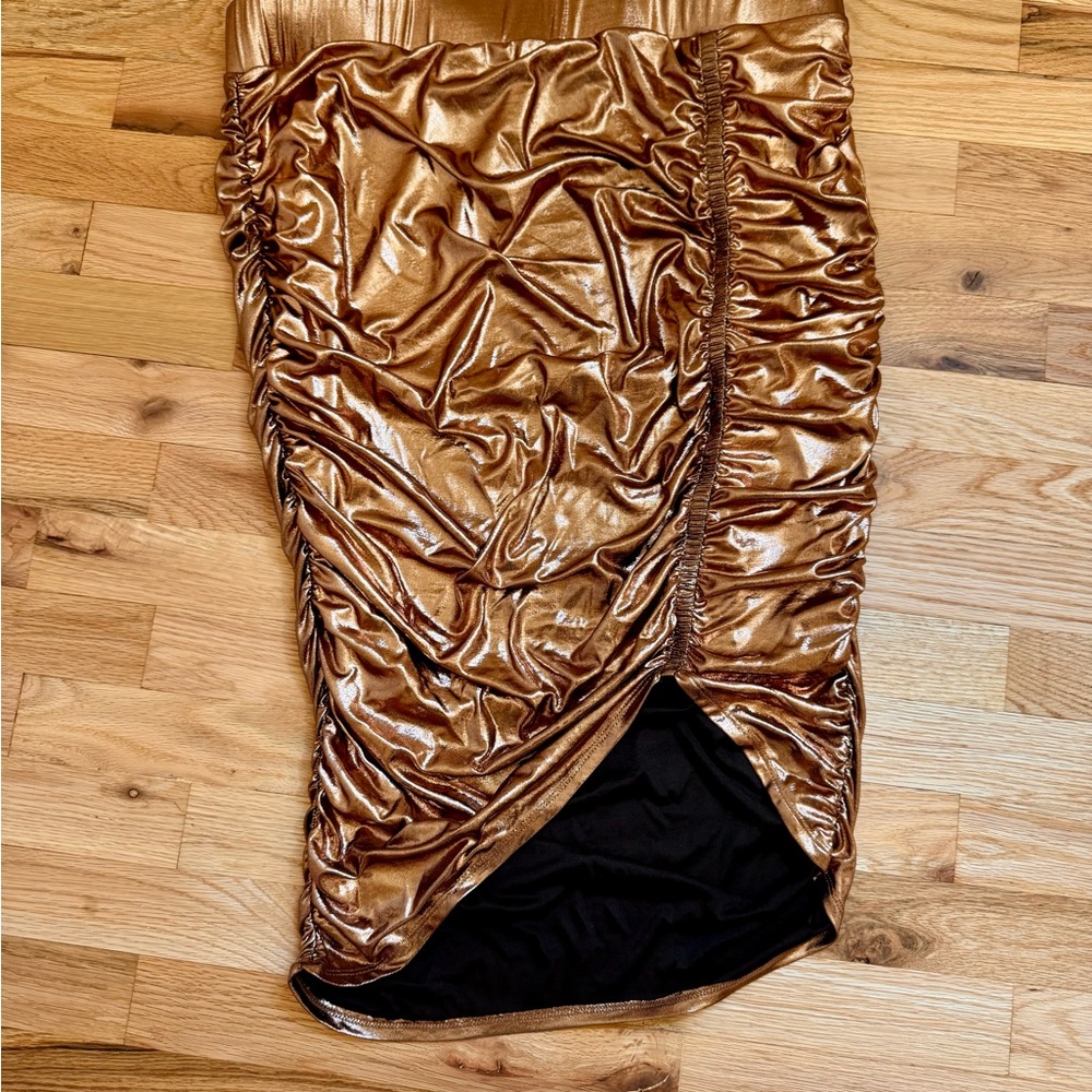 Torrid Bronze Lamé Asymmetrical Ruched Skirt